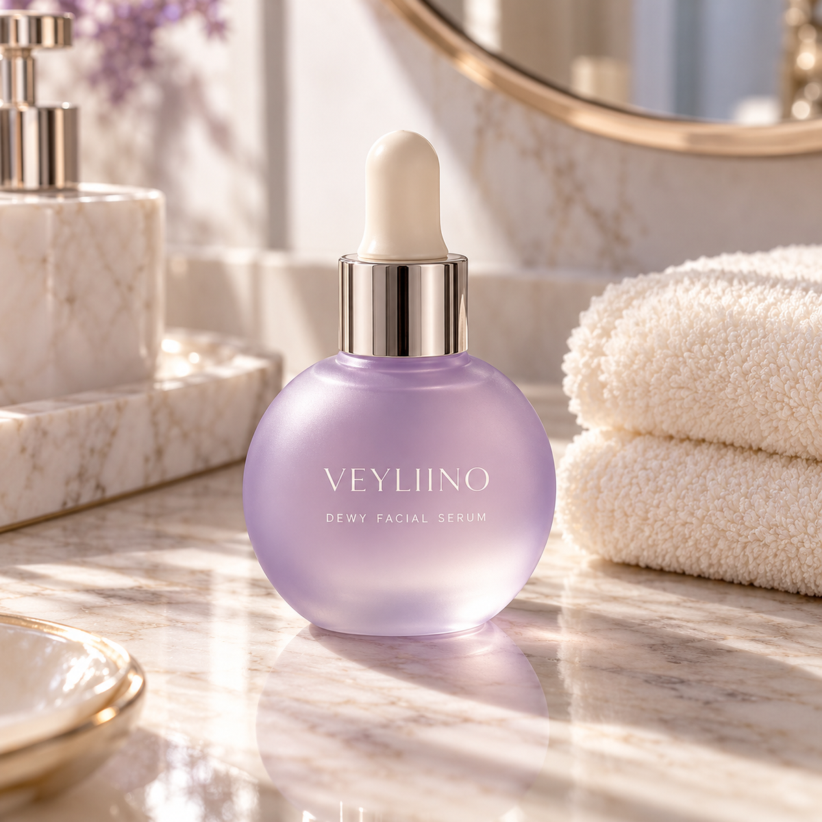 AI-generated Dewy Facial Serum concept image 3; final packaging pending
