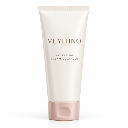 AI-generated concept packaging for Veyliino Hydrating Cream Cleanser; final packaging pending