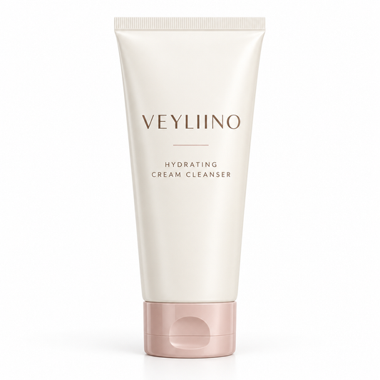 AI-generated concept packaging for Veyliino Hydrating Cream Cleanser; final packaging pending